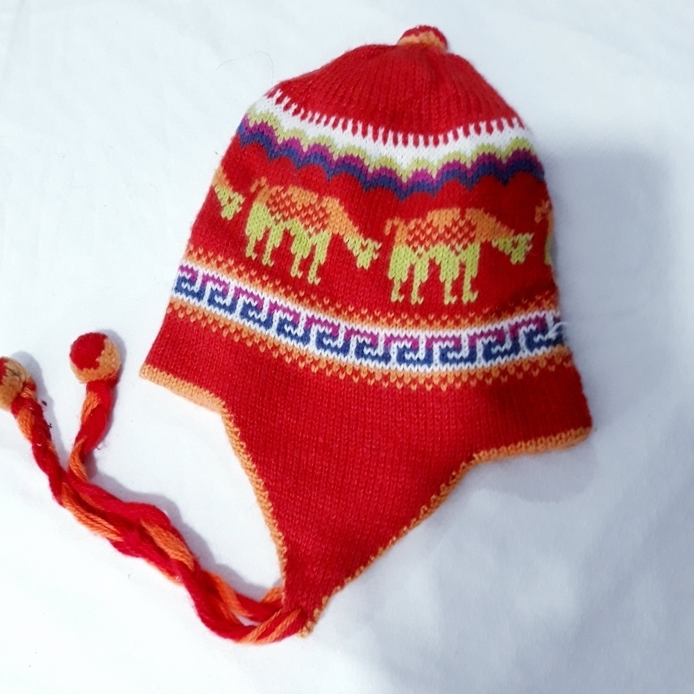 Hat Unisex Alpaca Wool Blend Reversible Peruvian Inka Llama Knit Colorful